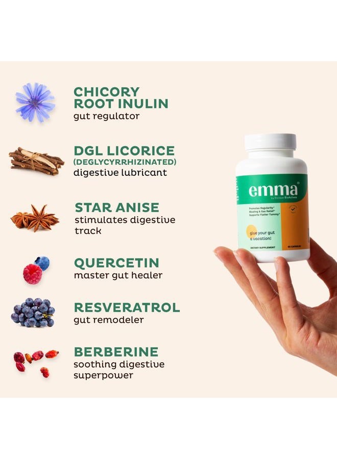 Emma Gut Health - 2 Pack - Gas and Bloating Relief, Constipation, Leaky Gut Repair - Gut Cleanse & Restore Digestion - Regulate Bowel Movement. Probiotics and Laxative Alternative, 120 Capsules - Image 4