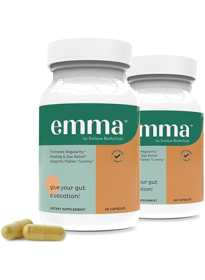 Emma Gut Health - 2 Pack - Gas and Bloating Relief, Constipation, Leaky Gut Repair - Gut Cleanse & Restore Digestion - Regulate Bowel Movement. Probiotics and Laxative Alternative, 120 Capsules - Image 1