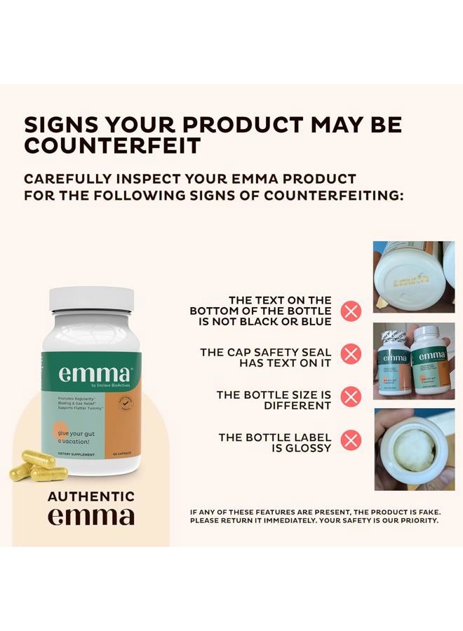 Emma Gut Health - 2 Pack - Gas and Bloating Relief, Constipation, Leaky Gut Repair - Gut Cleanse & Restore Digestion - Regulate Bowel Movement. Probiotics and Laxative Alternative, 120 Capsules - Image 2