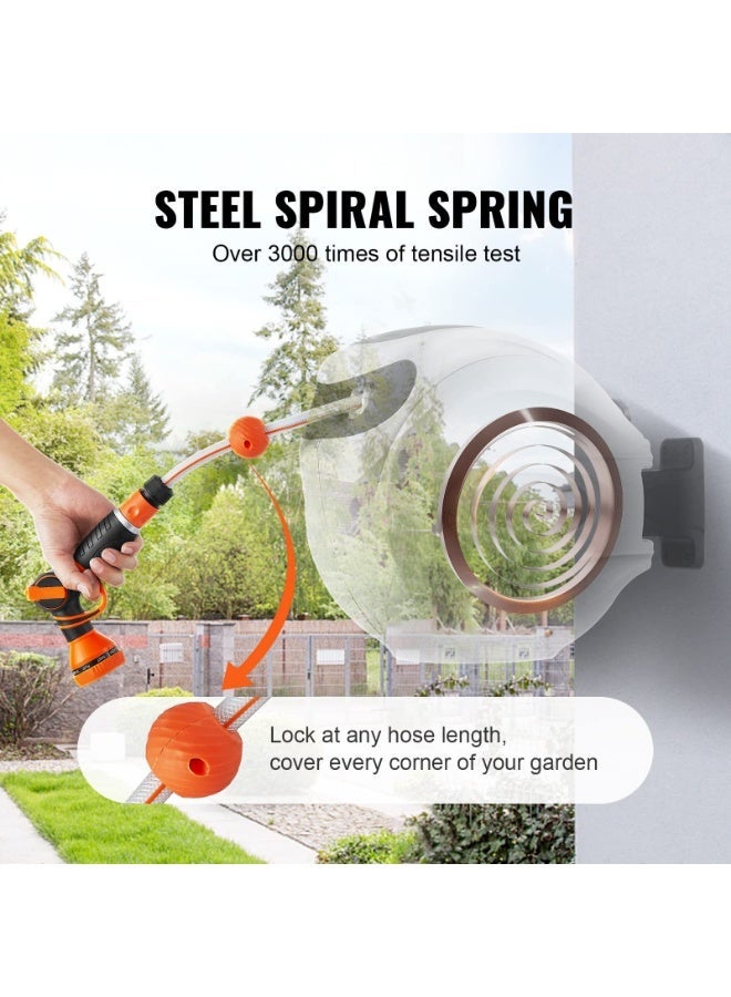 Arabest Retractable Hose Reel, 65.6 ft x 1/2 inch, 180° Swivel Bracket Wall-Mounted, Garden Water Hose Reel with 9-Pattern Nozzle and 3 Fast Adaptors, Automatic Rewind, Lock at Any Length - Image 2