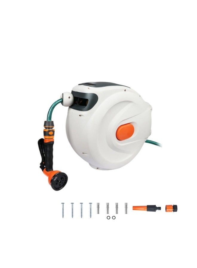 Arabest Retractable Hose Reel, 65.6 ft x 1/2 inch, 180° Swivel Bracket Wall-Mounted, Garden Water Hose Reel with 9-Pattern Nozzle and 3 Fast Adaptors, Automatic Rewind, Lock at Any Length - Image 1