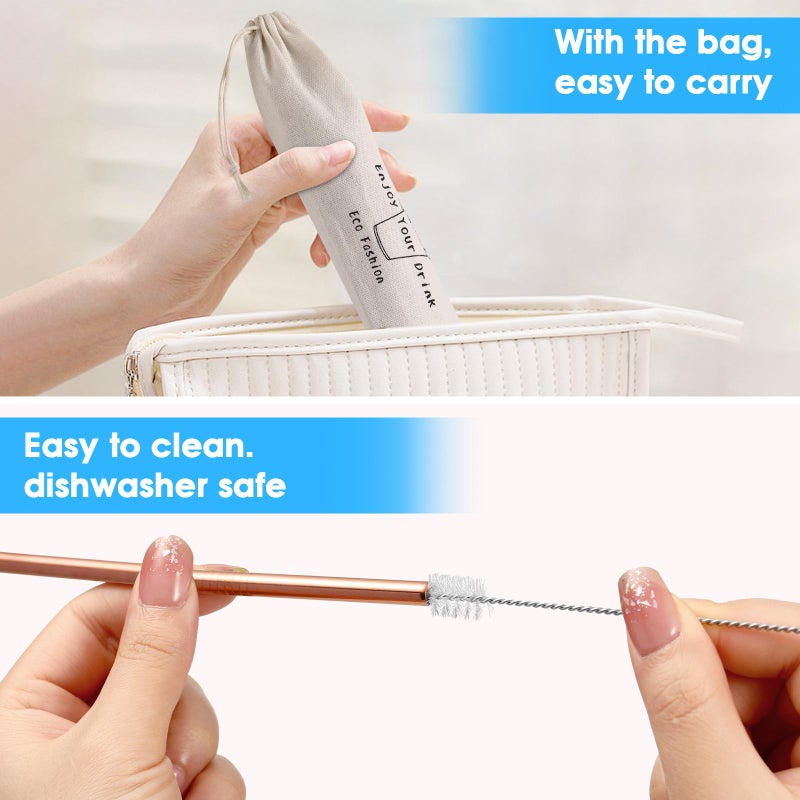 MUTNITT 20 Pcs Rose Gold Reusable Stainless Steel Straws,10.5" & 8.5" Reusable Drinking Straws with 20 Silicone Tips 5 Straw Brushes 1 Travel Case,Eco Friendly Extra Long Metal Straw for 20 24 30 oz Tumbler - Image 5