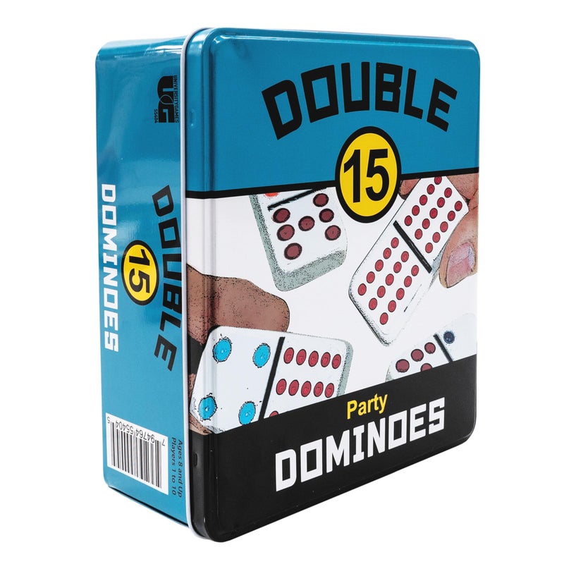 Front Porch Classics Double 15 Color Dot Dominoes Set OnTheGo Travel Storage Tin 2 to 12 Players Ages 8 to 99