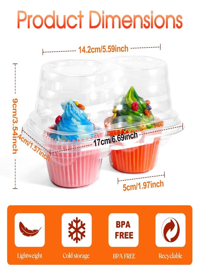 Cptoion 2 Compartment Cupcake Containers,50 Pcs 2 Cavity Cupcake Boxes,150 Pcs Mini Baking Cups,Stackable Deep Dome Cupcake Carrier Holder with Lid for Cupcakes Muffins Pies,BPA-Free - Image 2