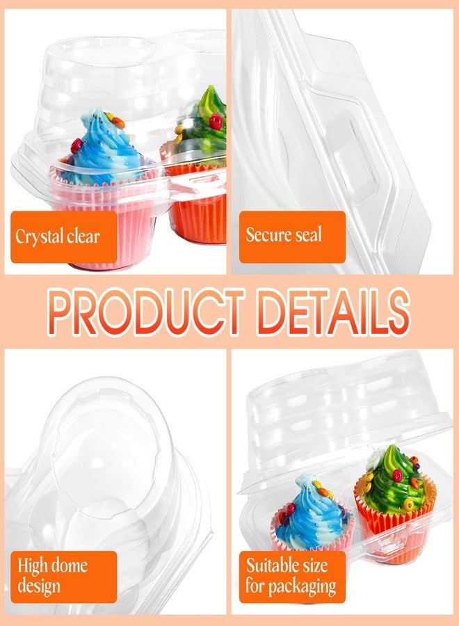 Cptoion 2 Compartment Cupcake Containers,50 Pcs 2 Cavity Cupcake Boxes,150 Pcs Mini Baking Cups,Stackable Deep Dome Cupcake Carrier Holder with Lid for Cupcakes Muffins Pies,BPA-Free - Image 4