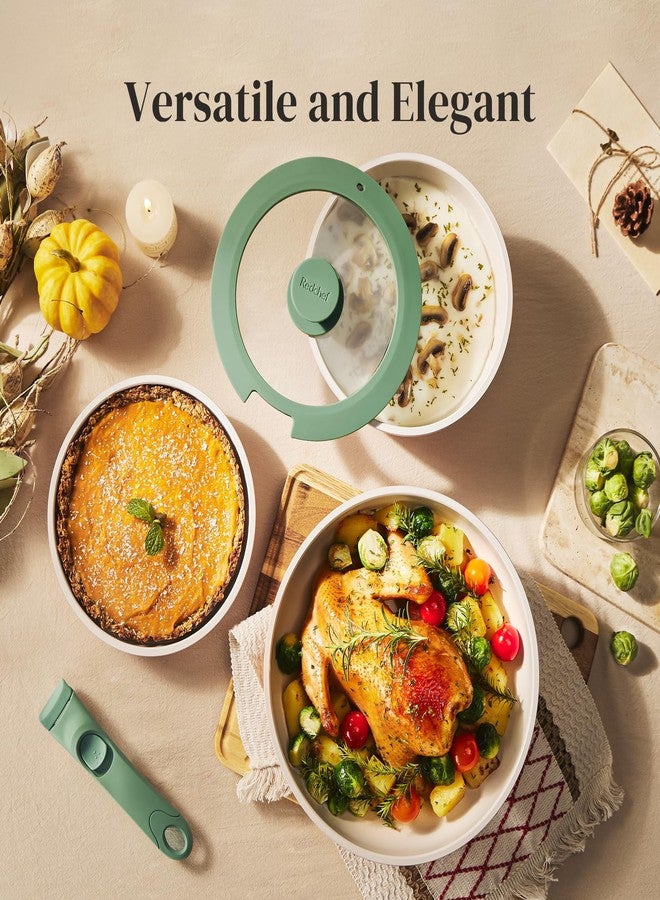 Redchef طقم أواني طهي سيراميك من ريدشيف، أواني ومقالي بمقابض قابلة للإزالة، غير لاصقة، طقم أواني طهي للمركبات الترفيهية، طقم أواني ومقالي غير سامة، خالٍ من مركبات PFAS وPTFE وPFOA، أواني ومقالي قابلة للفصل، آمنة للاستخدام في غسالة الصحون والفرن (أخضر) - Image 4