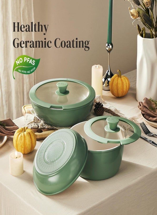 Redchef طقم أواني طهي سيراميك من ريدشيف، أواني ومقالي بمقابض قابلة للإزالة، غير لاصقة، طقم أواني طهي للمركبات الترفيهية، طقم أواني ومقالي غير سامة، خالٍ من مركبات PFAS وPTFE وPFOA، أواني ومقالي قابلة للفصل، آمنة للاستخدام في غسالة الصحون والفرن (أخضر) - Image 5