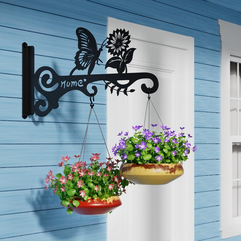 BBTFAA Metal Plant Hooks (2-Pack) - Decorative Wall Hangers with Butterfly Design for Indoor & Outdoor Use - Hanging Brackets for Plants, Flower Baskets, Bird Feeders, Lanterns - Patio, Garden, Home Decor - Image 2