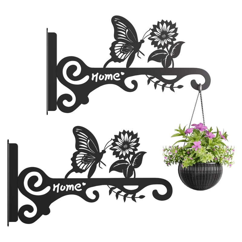 BBTFAA Metal Plant Hooks (2-Pack) - Decorative Wall Hangers with Butterfly Design for Indoor & Outdoor Use - Hanging Brackets for Plants, Flower Baskets, Bird Feeders, Lanterns - Patio, Garden, Home Decor - Image 1
