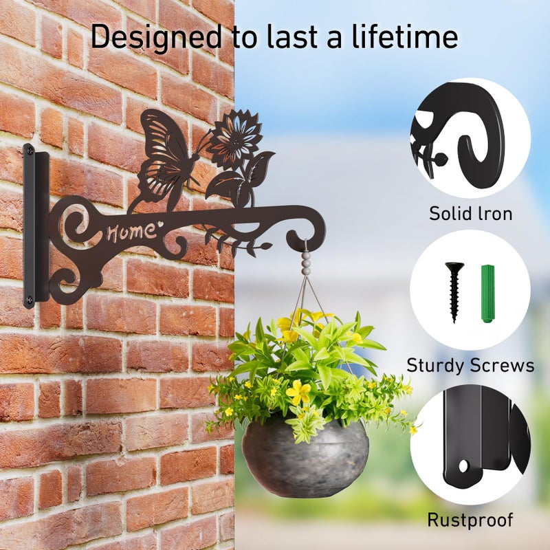 BBTFAA Metal Plant Hooks (2-Pack) - Decorative Wall Hangers with Butterfly Design for Indoor & Outdoor Use - Hanging Brackets for Plants, Flower Baskets, Bird Feeders, Lanterns - Patio, Garden, Home Decor - Image 4