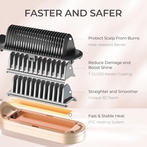 TYMO Ring Hair Straightener Brush – Hair Straightening Iron with Built-in Comb, 20s Fast Heating & 5 Temp Settings & Anti-Scald, Perfect for Professional Salon at Home, Peach - Image 5