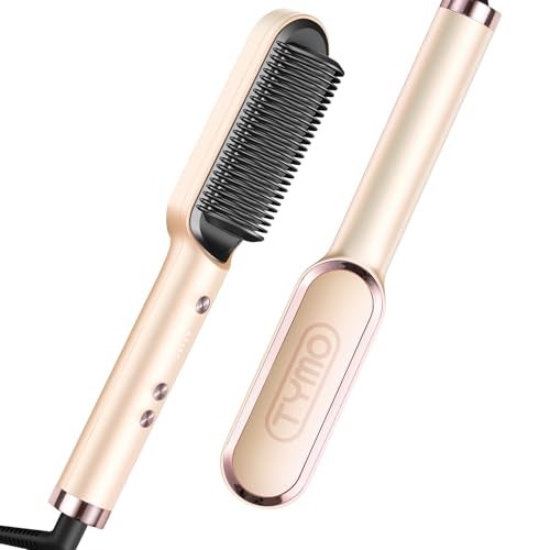 TYMO Ring Hair Straightener Brush – Hair Straightening Iron with Built-in Comb, 20s Fast Heating & 5 Temp Settings & Anti-Scald, Perfect for Professional Salon at Home, Peach - Image 1