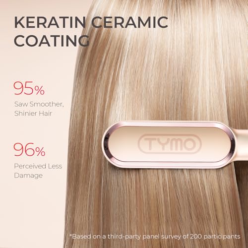 TYMO Ring Hair Straightener Brush – Hair Straightening Iron with Built-in Comb, 20s Fast Heating & 5 Temp Settings & Anti-Scald, Perfect for Professional Salon at Home, Peach - Image 2
