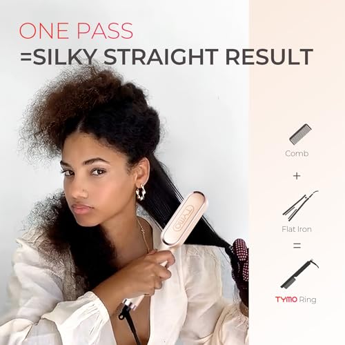 TYMO Ring Hair Straightener Brush – Hair Straightening Iron with Built-in Comb, 20s Fast Heating & 5 Temp Settings & Anti-Scald, Perfect for Professional Salon at Home, Peach - Image 3