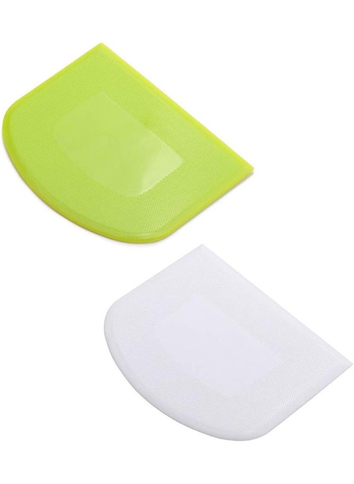 2 Pieces Dough Scraper Bowl Food-safe Plastic Dough Cutter Flexible Bench Multipurpose Food Scrappers for Bread Dough Cake Fondant Icing, White, Green - Image 1