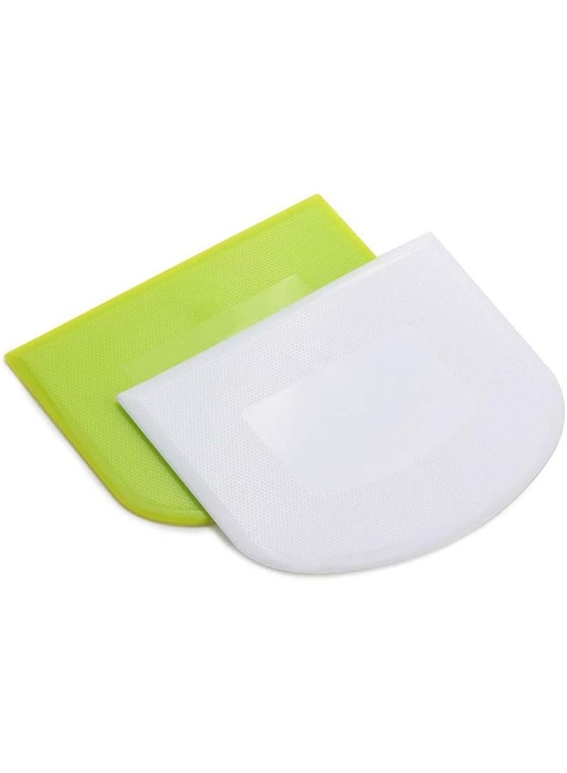 2 Pieces Dough Scraper Bowl Food-safe Plastic Dough Cutter Flexible Bench Multipurpose Food Scrappers for Bread Dough Cake Fondant Icing, White, Green - Image 2