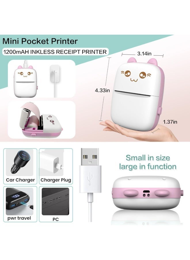 Mini Portable Bluetooth Thermal Printer – Inkless Wireless Sticker Printer with 8 Paper Rolls, Compatible with iOS & Android for Notes, Labels, Journaling, Photos & Kids Gifts (Pink) - Image 5