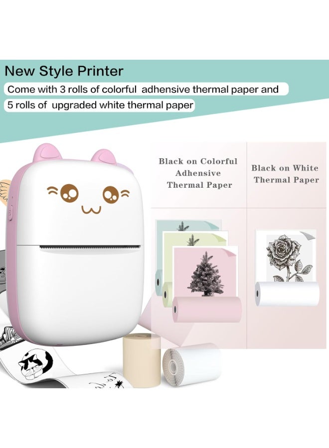 Mini Portable Bluetooth Thermal Printer – Inkless Wireless Sticker Printer with 8 Paper Rolls, Compatible with iOS & Android for Notes, Labels, Journaling, Photos & Kids Gifts (Pink) - Image 2