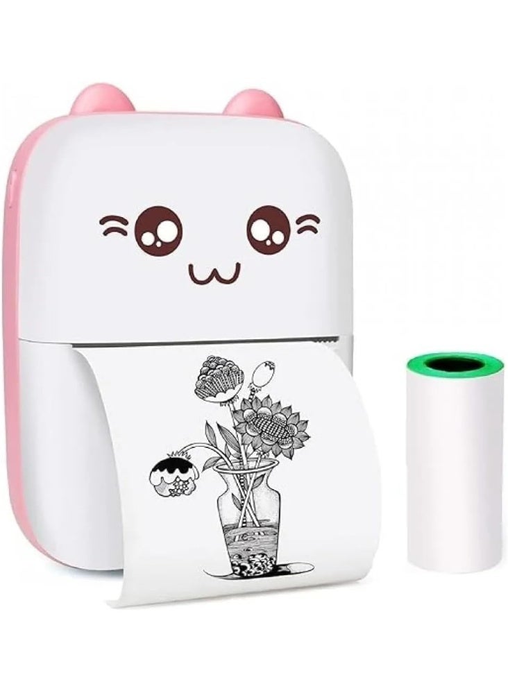 Mini Portable Bluetooth Thermal Printer – Inkless Wireless Sticker Printer with 8 Paper Rolls, Compatible with iOS & Android for Notes, Labels, Journaling, Photos & Kids Gifts (Pink) - Image 1