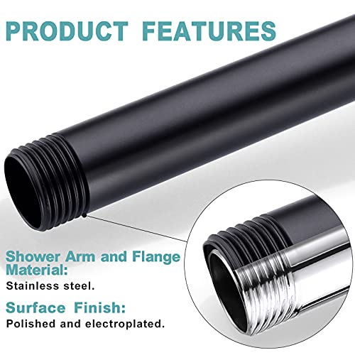 BESTILL 16 Inch Ceiling Mount Rain Shower Head Arm and Flange, Matte Black - Image 4