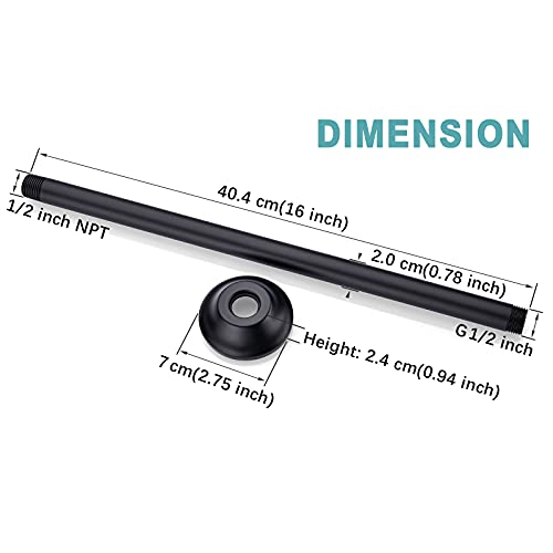 BESTILL 16 Inch Ceiling Mount Rain Shower Head Arm and Flange, Matte Black - Image 5