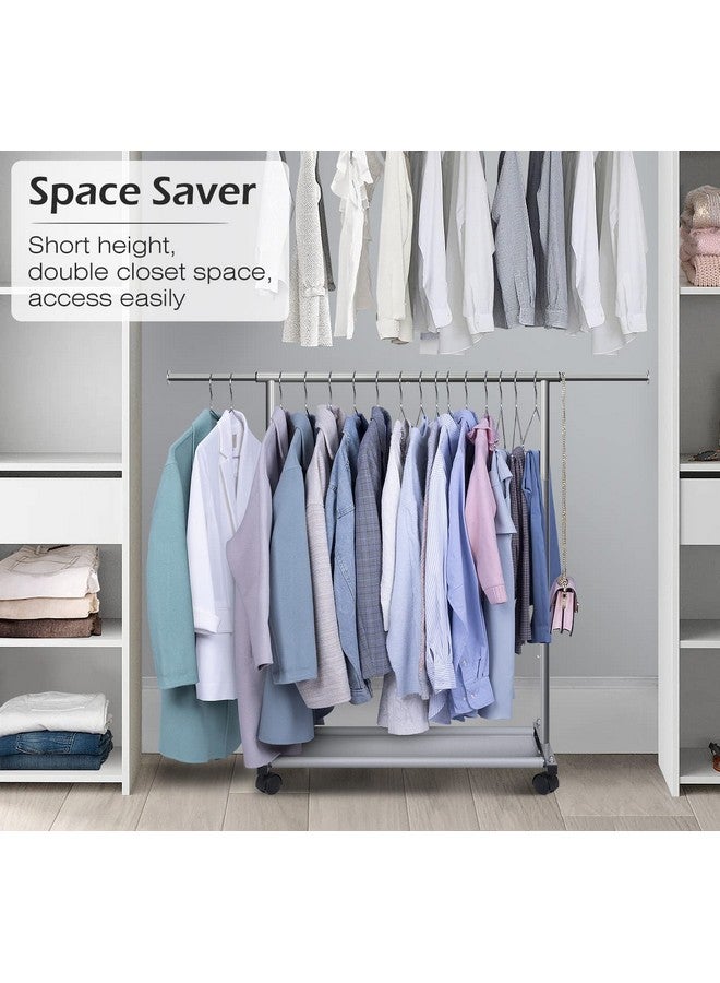MISSLO MISSLO Short Clothing Racks for Hanging Clothes with Bottom Shelves and Wheels Heavy Duty Rolling Clothes Rack Kids Clothing Rack for Adult Coat, Closet, Wardrobe  - Image 2
