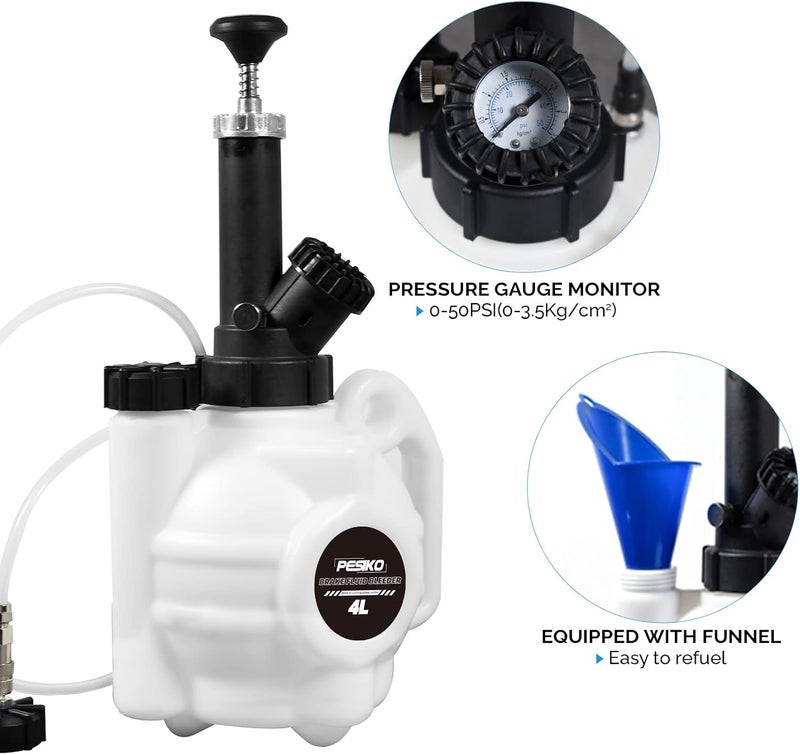 PESIKO 4L Manual Brake Fluid Bleeder Kit - One Person Brake Pressure Bleeder with Hand Pump for European Automotive - Image 3