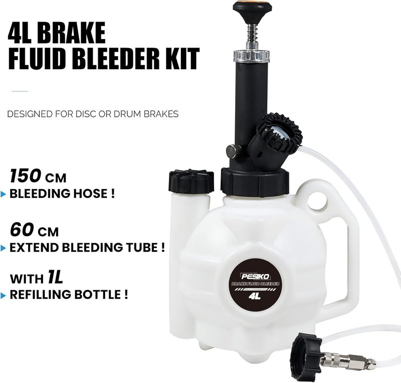 PESIKO 4L Manual Brake Fluid Bleeder Kit - One Person Brake Pressure Bleeder with Hand Pump for European Automotive - Image 2