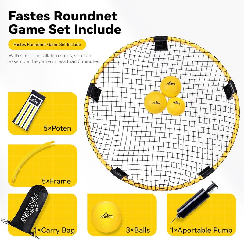 Fastes Outdoor Beach Ball Game Set - Includes 3 Balls, Net, and Carrying Bag for Family Fun - Image 3