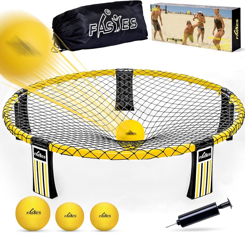 Fastes Outdoor Beach Ball Game Set - Includes 3 Balls, Net, and Carrying Bag for Family Fun - Image 1