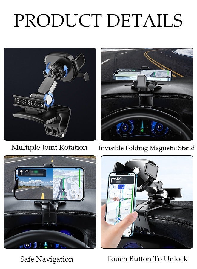 DUNISO Upgraded Car Phone Holder Mount for Center Console Anti-Shake Phone Holder with Clamp and Number Plate for All Cell Phones - Image 3