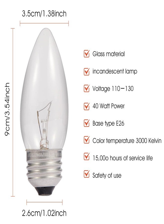 SCOMX 40W Incandescent Equivalent Energy Torpedo Tip Chandelier with Crystal Clear Incandescent Light Bulbs Tip Light Bulb and Medium E26 Candelabra Base (6) - Image 2