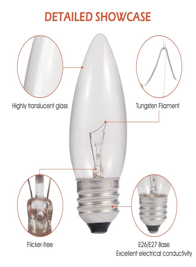 SCOMX 40W Incandescent Equivalent Energy Torpedo Tip Chandelier with Crystal Clear Incandescent Light Bulbs Tip Light Bulb and Medium E26 Candelabra Base (6) - Image 3