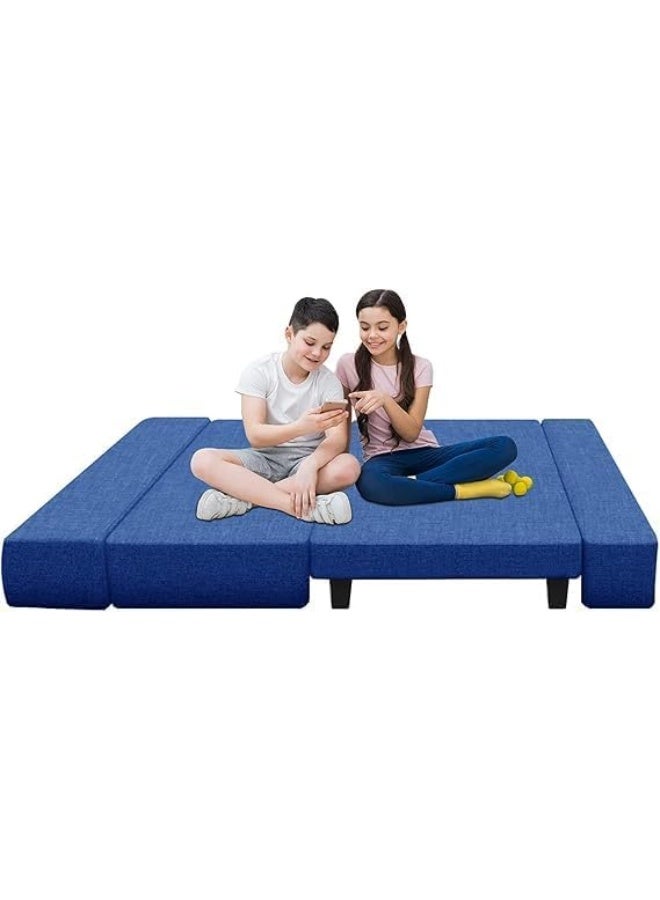 Generic Poppins HOME Convertible Jute Fabric Sofa Bed with Washable Cover & Cushions (Blue)  - Image 4