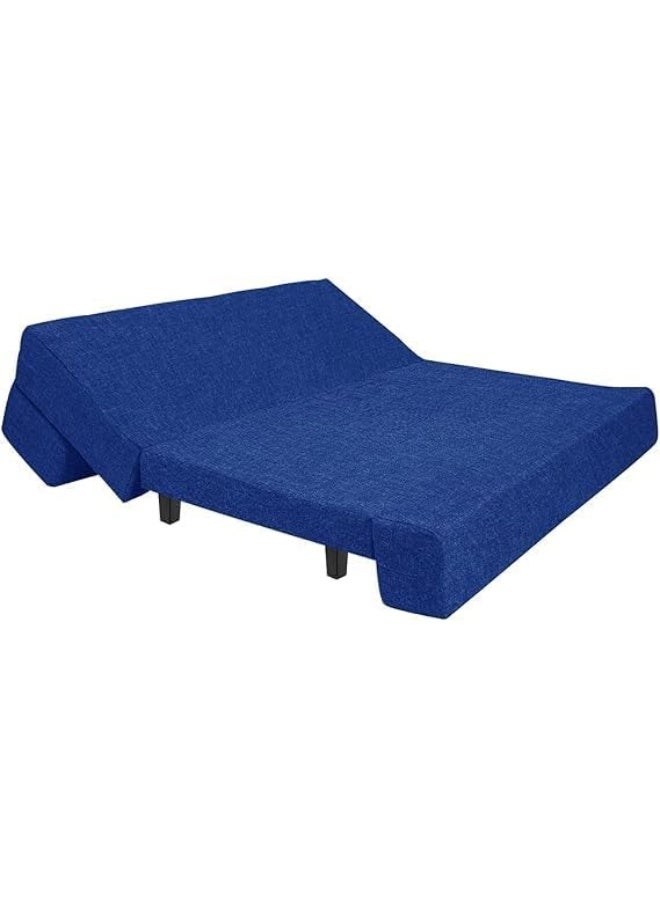 Generic Poppins HOME Convertible Jute Fabric Sofa Bed with Washable Cover & Cushions (Blue)  - Image 3