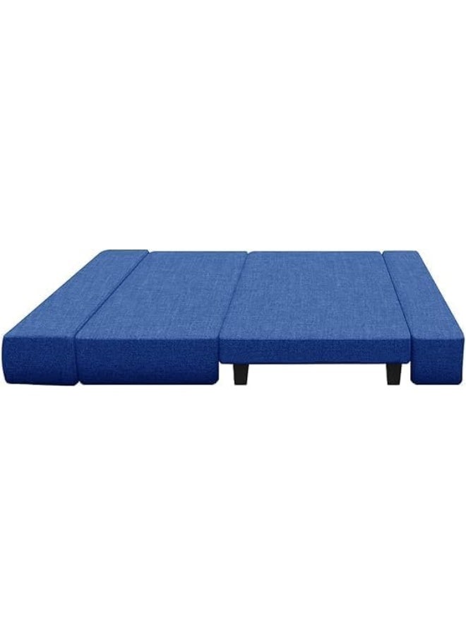 Generic Poppins HOME Convertible Jute Fabric Sofa Bed with Washable Cover & Cushions (Blue)  - Image 2