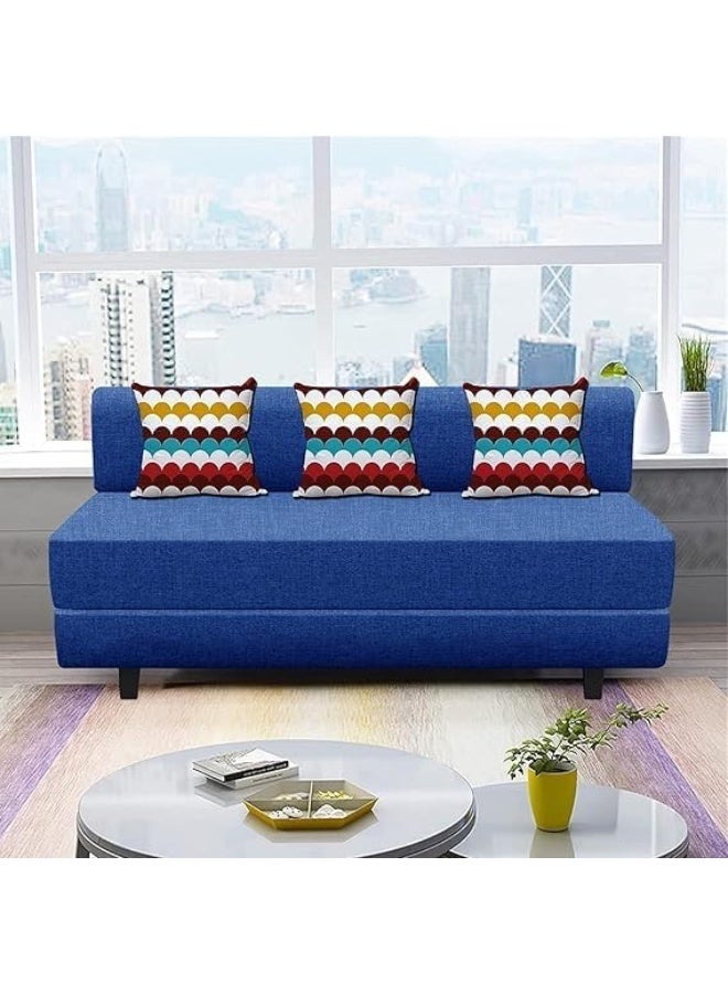 Generic Poppins HOME Convertible Jute Fabric Sofa Bed with Washable Cover & Cushions (Blue)  - Image 1