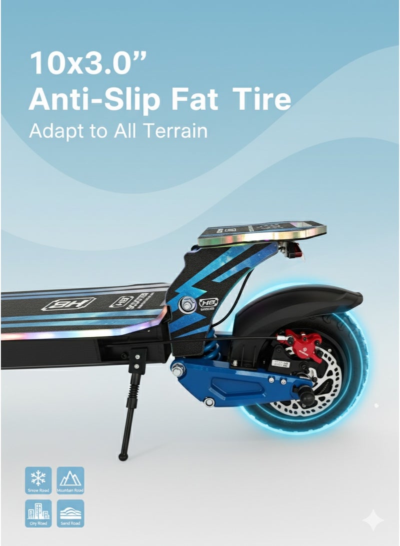 حصان الريح سكوتر كهربائي قابل للطي H8 3600 واط (محركان مزدوجان 1800 واط)، بطارية 48 فولت 27 أمبير، سرعة 80 كم/ساعة، مدى 65 كم، تعليق مزدوج، فرامل قرصية، إطارات 10x3 بوصة، أضواء RGB، شاشة رقمية كبيرة - Image 5
