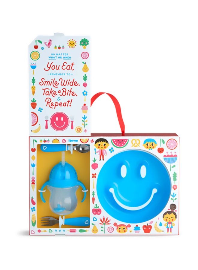 Munchkin 4-Piece Be Happy Toddler Dining Set - Blue/White - Image 2
