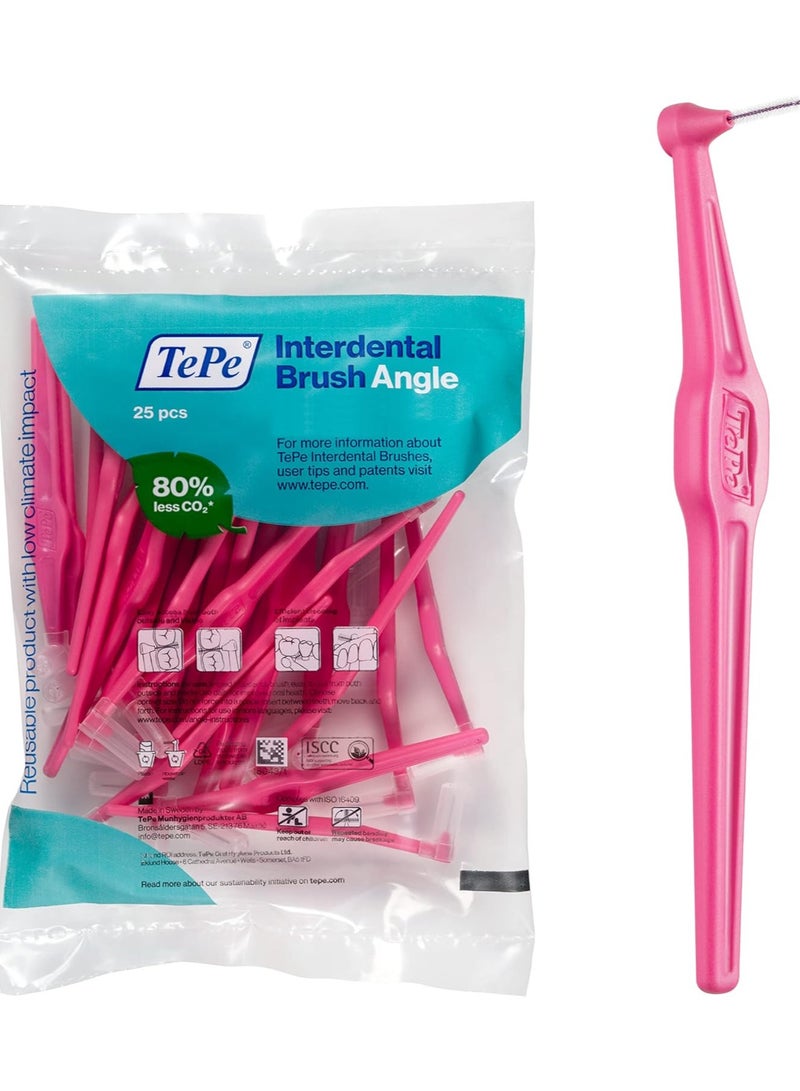 TePe Interdental Brush Angle, Angled Dental Brush for Teeth Cleaning, Pack of 25, 0.40 mm, Extra-Small/Small Gaps, Pink, Size 0 - Image 1