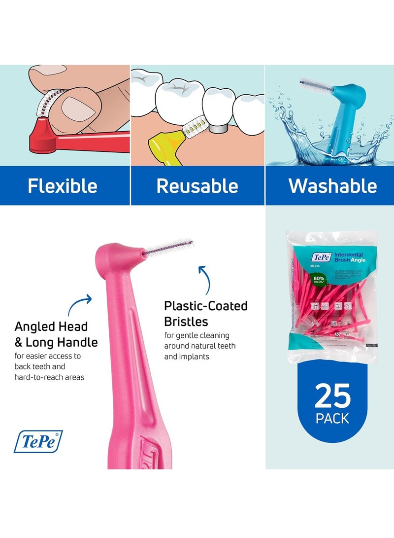 TePe Interdental Brush Angle, Angled Dental Brush for Teeth Cleaning, Pack of 25, 0.40 mm, Extra-Small/Small Gaps, Pink, Size 0 - Image 4