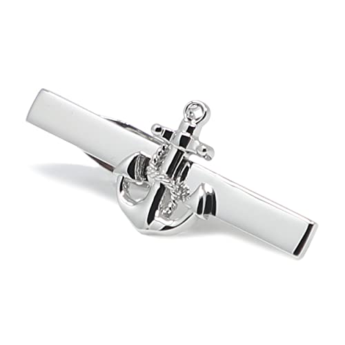 MENDEPOT Anchor Tie Clip Rhodium Plated Fashion Anchor Tie Clip In Box (B) - Image 1