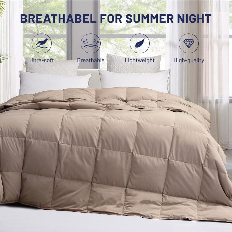 SNOWMAN Extra-Soft Down Blanket King, Lightweight Down Comforter with 8 Corner Tabs, Cooling Bed Comforter for Hot Sleepers, 22oz Fill Weight and Noiseless Down Proof Fabric (Khaki, 106"x90") - Image 2