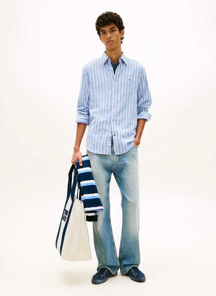 TOMMY JEANS  Regular Fit Stripe Linen Blend Shirt for Men | Best Price UAE