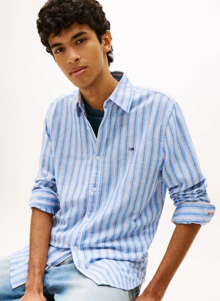 TOMMY JEANS  Regular Fit Stripe Linen Blend Shirt for Men | Best Price UAE