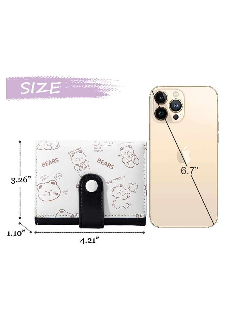 إكسفور محفظة صغيرة، محفظة كرتونية لطيفة للفتيات، محفظة ثلاثية الطي، محفظة نحيفة للعملات المعدنية، جيب للنقود، نافذة لبطاقة الهوية، محفظة نحيفة من الجلد الصناعي، حاملات بطاقات ائتمان للنساء والفتيات (دب الرعاية) - Image 3