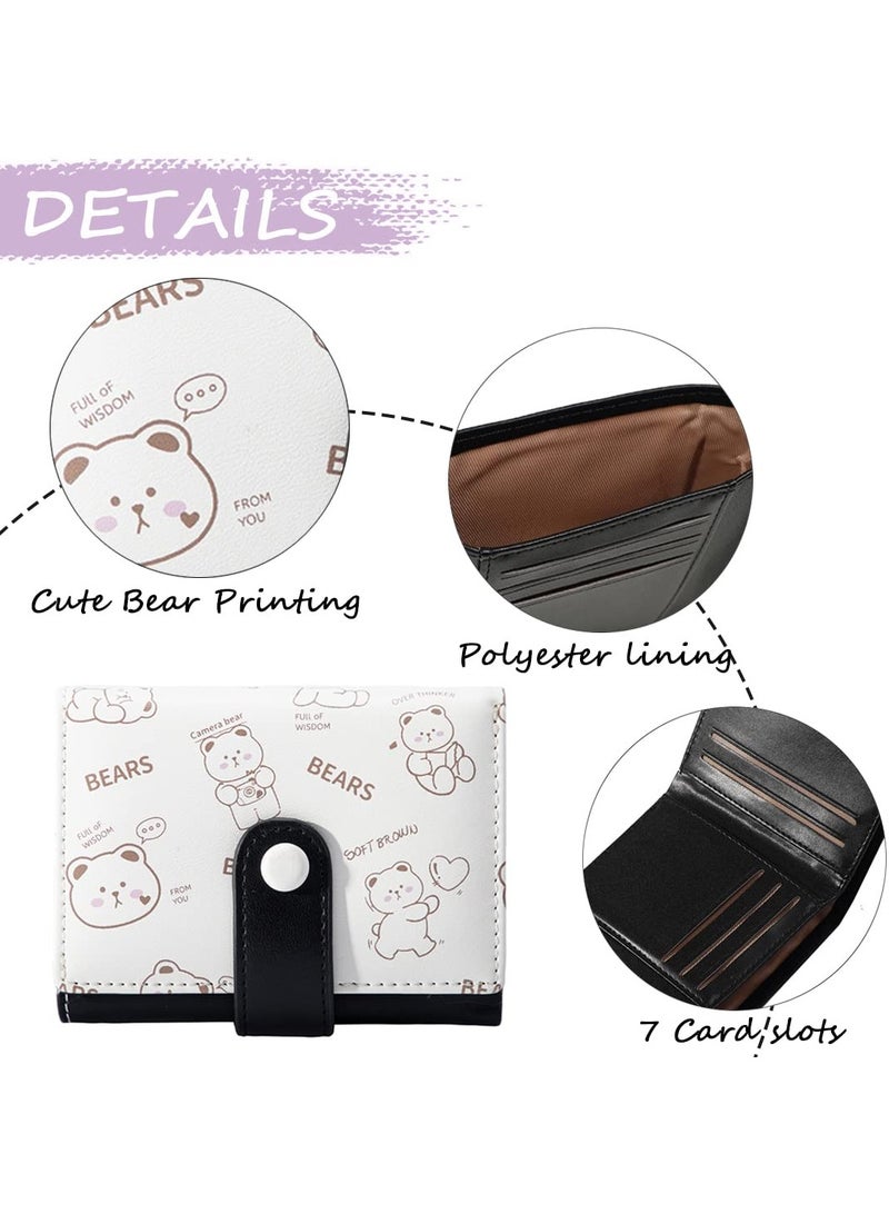 إكسفور محفظة صغيرة، محفظة كرتونية لطيفة للفتيات، محفظة ثلاثية الطي، محفظة نحيفة للعملات المعدنية، جيب للنقود، نافذة لبطاقة الهوية، محفظة نحيفة من الجلد الصناعي، حاملات بطاقات ائتمان للنساء والفتيات (دب الرعاية) - Image 5