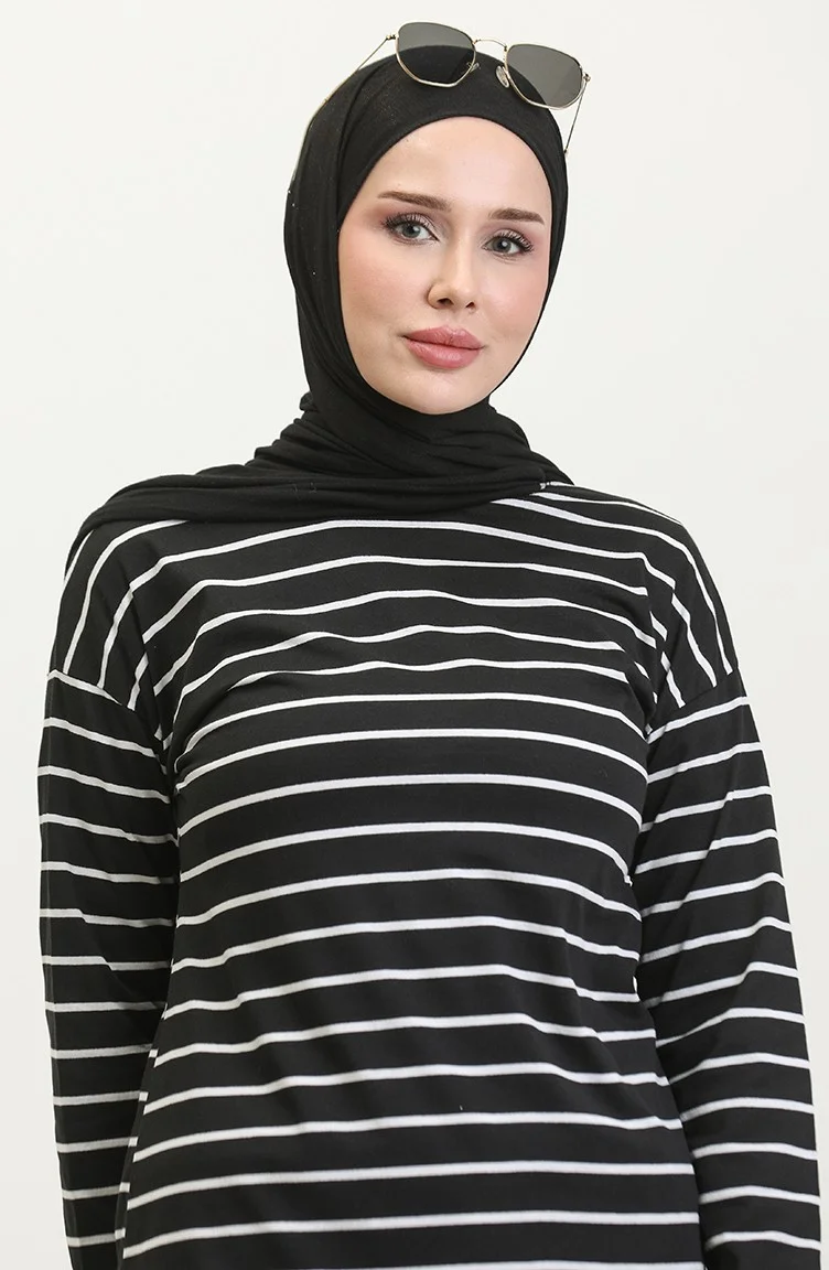سيفا ميرفي تونيك قطن مضلع أسود