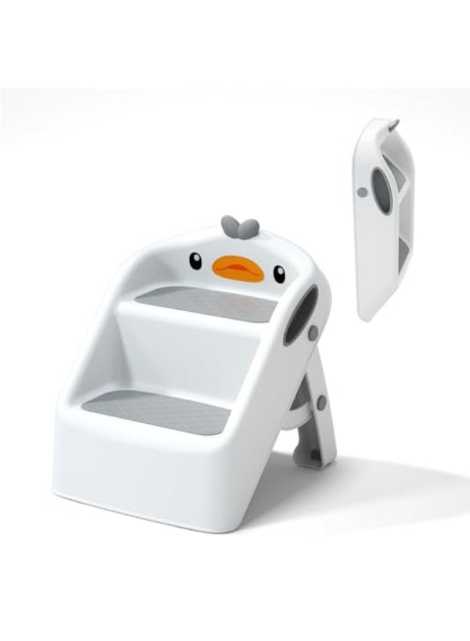 U HOOME Foldable Toddler Step Stool for Kids Kitchen Bathroom Sink,Toilet Steps Potty Training Stool,Dual Height 11" Kitchen Helper Plastic Poop Stools Ladder with Handles Nursery Foot Stools (White1)  - Image 1