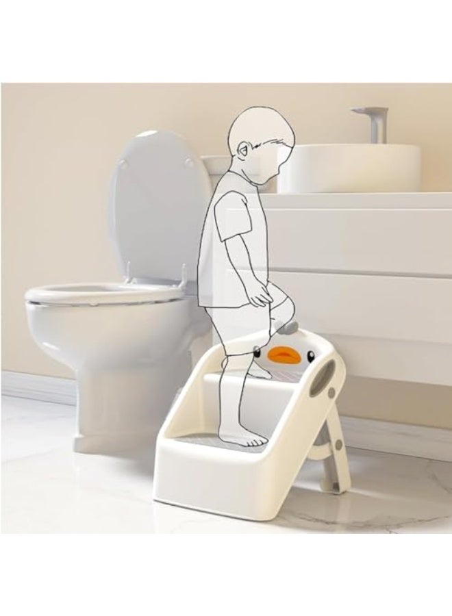 U HOOME Foldable Toddler Step Stool for Kids Kitchen Bathroom Sink,Toilet Steps Potty Training Stool,Dual Height 11" Kitchen Helper Plastic Poop Stools Ladder with Handles Nursery Foot Stools (White1)  - Image 3
